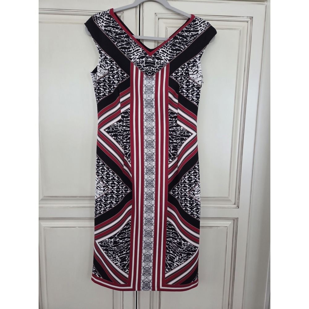 Maggie London Geometrical Cap Sleeve Sheath Dress Womens 8 Classic Smart No Fuss